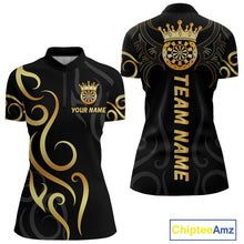 Load image into Gallery viewer, Black And Glowing Gold Dartboard Crown Tribal Darts Shirt For Women Custom Darts Team Jersey TDM4727