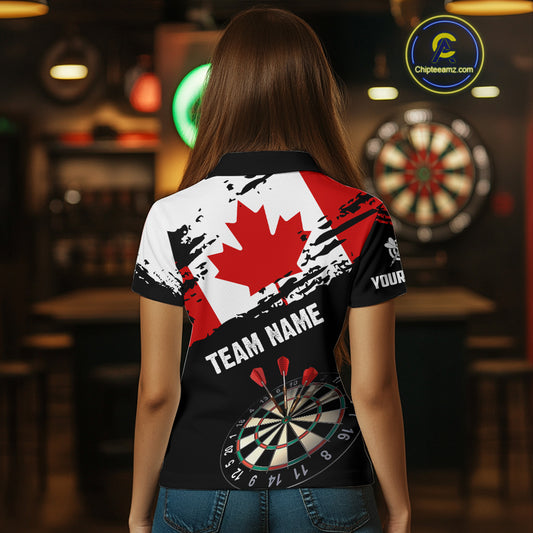 Personalized Grunge Canada Flag Dart Women Quarter-Zip Shirt, Patriotic Canadian Dart Jerseys TDM1187