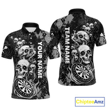 Load image into Gallery viewer, Black Grey Grunge Argyle Skull Dart Shirts Custom Men&#39;s Dart Jerseys Team Polo &amp; Quarter Zip TDM3836