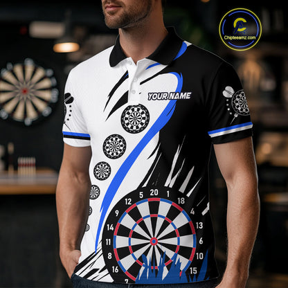 Personalized Funny Dartboard Darts Polo & Quarter Zip For Men Custom Darts Team Jerseys | Blue TDM4124