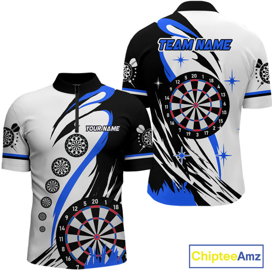 Personalized Funny Dartboard Darts Polo & Quarter Zip For Men Custom Darts Team Jerseys | Blue TDM4124