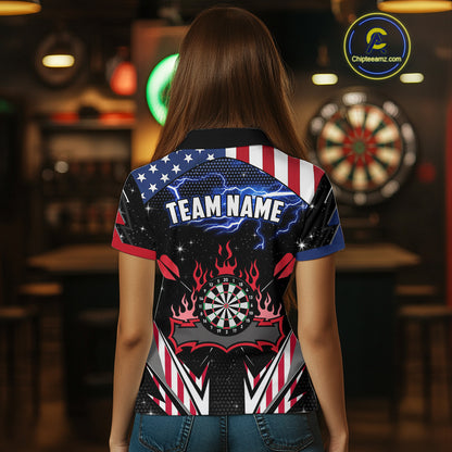 Personalized Thunder Lightning American Flag Darts Shirt For Women, Patriotic Darts League Jersey TDM4504