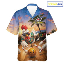 Load image into Gallery viewer, Funny Tropical Rooster Chicken Bowling Hawaiian Shirt For Men Women Custom Vintage Bowling Jersey TDM6475