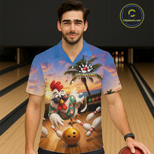 Load image into Gallery viewer, Funny Tropical Rooster Chicken Bowling Hawaiian Shirt For Men Women Custom Vintage Bowling Jersey TDM6475