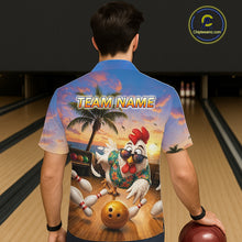 Load image into Gallery viewer, Funny Tropical Rooster Chicken Bowling Hawaiian Shirt For Men Women Custom Vintage Bowling Jersey TDM6475