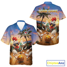 Load image into Gallery viewer, Funny Tropical Rooster Chicken Bowling Hawaiian Shirt For Men Women Custom Vintage Bowling Jersey TDM6475