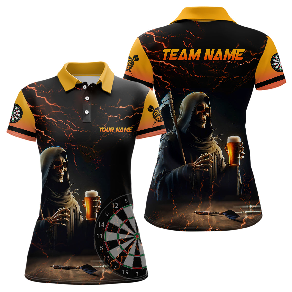 Funny Skull Beer Darts Polo & Quarter-Zip Shirts For Women Custom Beer And Player Darts Jerseys TDM1737