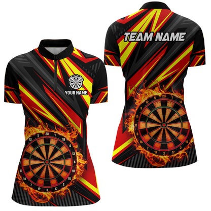 Darts Board Fire Flame Custom Polo & Quarter-Zip Shirts For Women, Best Darts Team Jerseys |Red TDM1742