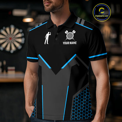 Darts Jersey For Men Custom Polo & Quarter Zip Darts Tournament Team Shirt  |Blue TDM4747