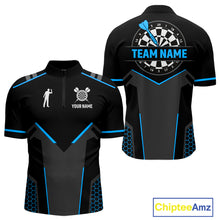 Load image into Gallery viewer, Darts Jersey For Men Custom Polo &amp; Quarter Zip Darts Tournament Team Shirt  |Blue TDM4747
