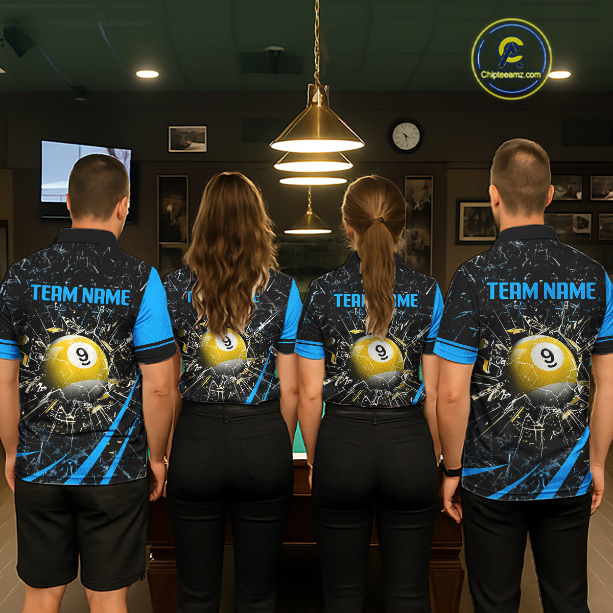 Black And Blue 8 Ball & 9 Ball Glass Break Billiard Shirt For Women Custom Pool Team Jersey Uniform TDM5641