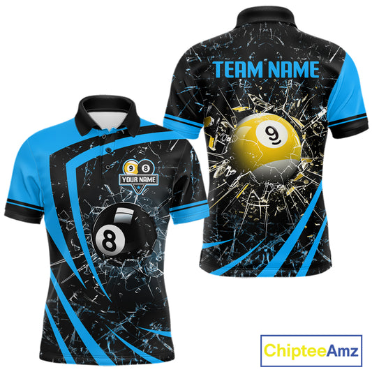 Black And Blue 8 Ball & 9 Ball Glass Break Billiard Shirt For Men Custom Pool Team Jersey Uniform TDM5641