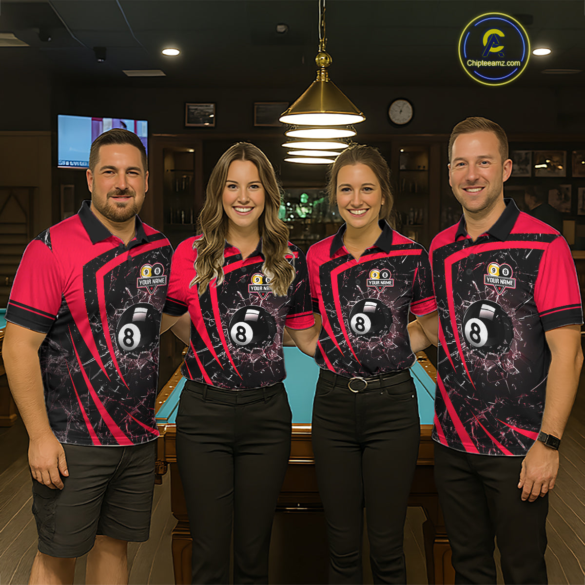 Black And Red 8 Ball & 9 Ball Glass Break Billiard Shirt For Men Custom Pool Team Jersey Uniform TDM5642