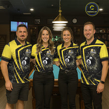 Load image into Gallery viewer, Black And Yellow 8 Ball &amp; 9 Ball Glass Break Billiard Shirt For Women Custom Pool Team Jersey TDM5643