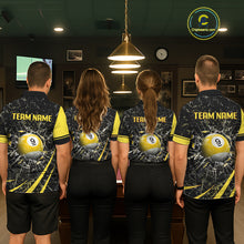 Load image into Gallery viewer, Black And Yellow 8 Ball &amp; 9 Ball Glass Break Billiard Shirt For Women Custom Pool Team Jersey TDM5643