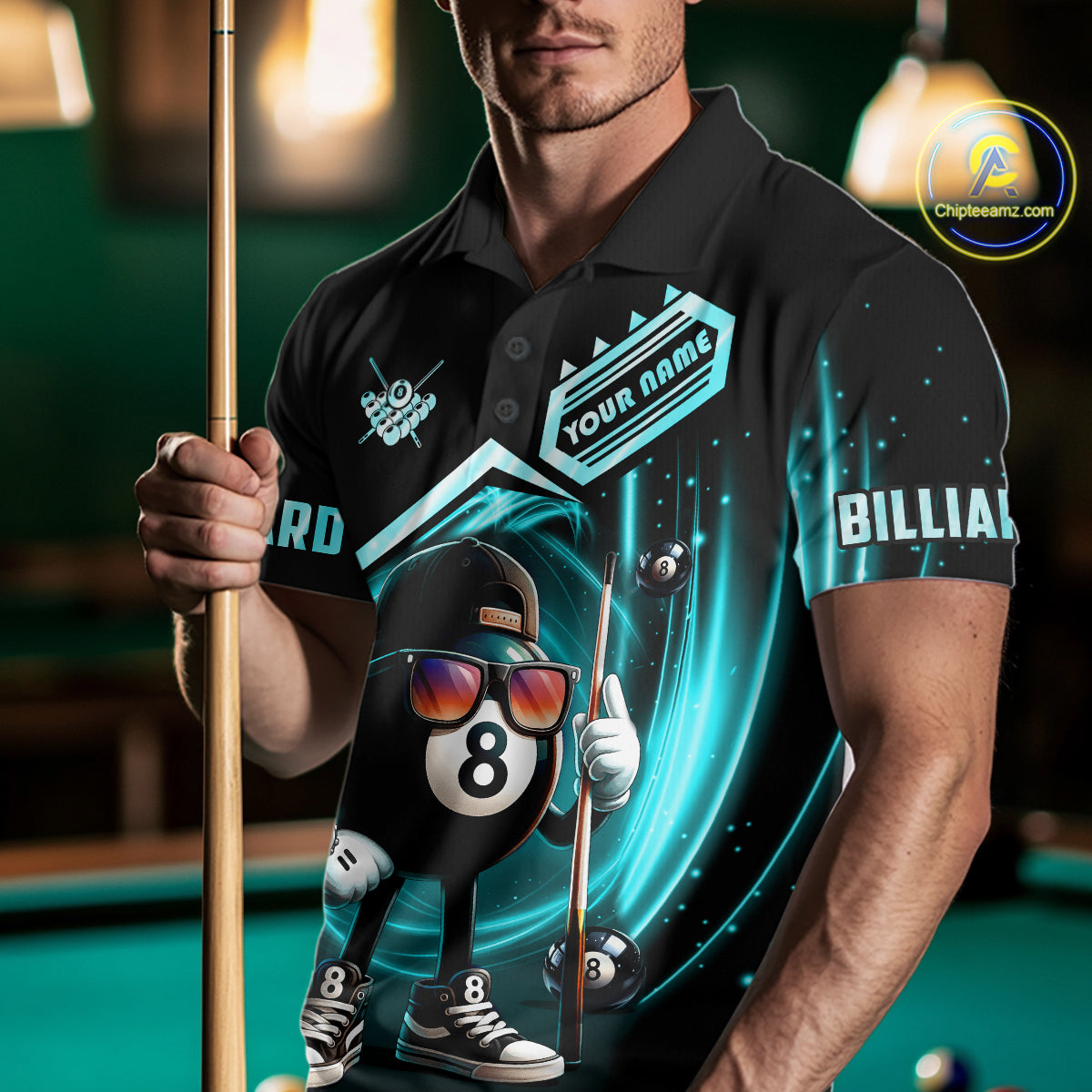 Turquoise Funny 8 Ball Billiard Shirt For Men Custom Pool Team Shirt, Billiard Jersey Polo, 1/4 Zip TDM5644