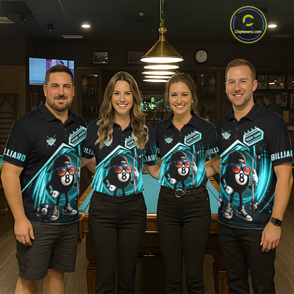 Turquoise Funny 8 Ball Billiard Shirt For Women Custom Pool Team Shirt, Billiard Jersey Polo, 1/4 Zip TDM5644