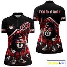 Load image into Gallery viewer, Red Funny 8 Ball Billiard Shirt For Women Custom Pool Team Shirt, Billiard Jersey Polo &amp; 1/4 Zip TDM5645