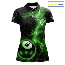 Load image into Gallery viewer, Green 8 Ball Thunder Lightning Billiard Shirt For Women Custom Pool Team Jersey Polo &amp; 1/4 Zip TDM6259