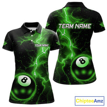 Load image into Gallery viewer, Green 8 Ball Thunder Lightning Billiard Shirt For Women Custom Pool Team Jersey Polo &amp; 1/4 Zip TDM6259