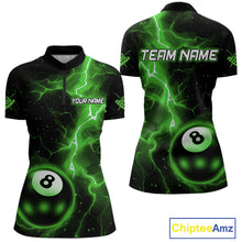 Load image into Gallery viewer, Green 8 Ball Thunder Lightning Billiard Shirt For Women Custom Pool Team Jersey Polo &amp; 1/4 Zip TDM6259