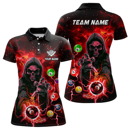 Red Billiard Grim Reaper Women Polo & Quarter-Zip Shirts Customized Team League Billiard Jerseys TDM1748