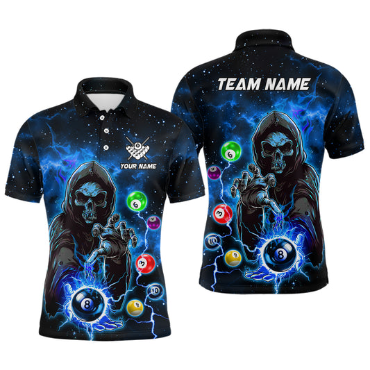 Blue Billiard Grim Reaper Men Polo & Quarter-Zip Shirts Customized Team League Billiard Jerseys TDM1749