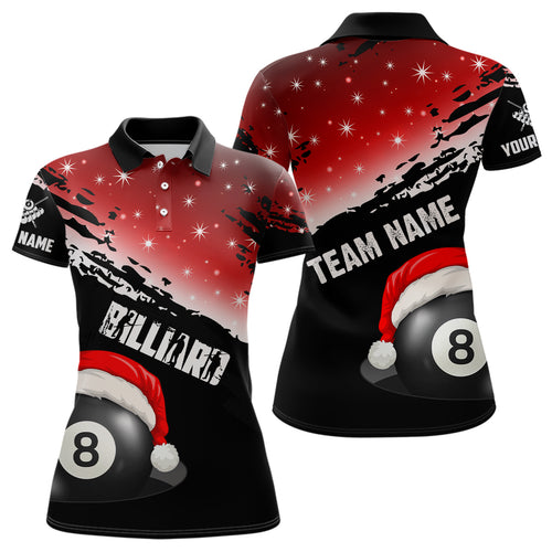 Black And Red Christmas Funny Santa 8 Ball Pool Billiard Shirts For Women Custom Xmas Billiard Jersey TDM2926