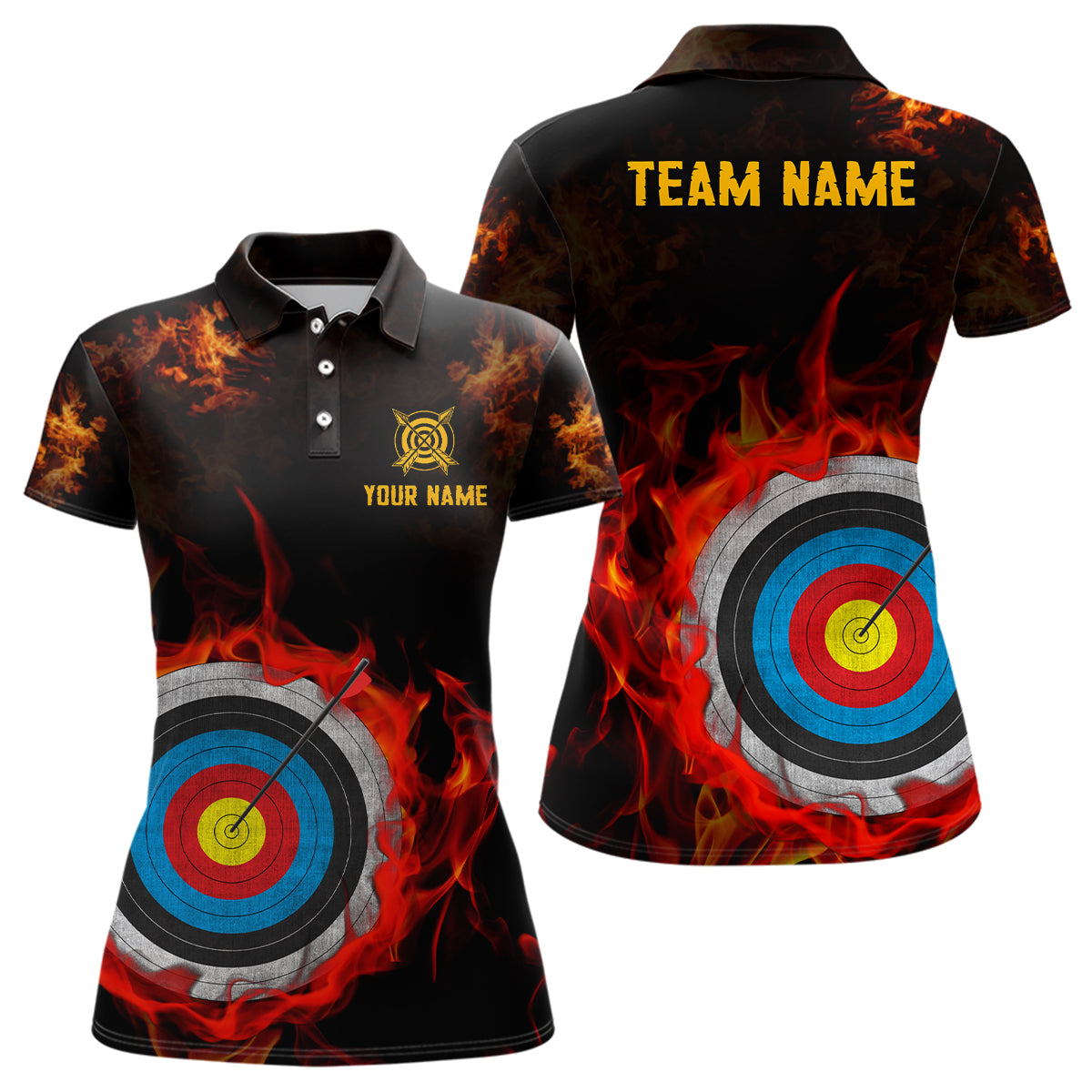Personalized Archery Target On Fire Polo Shirts For Women Custom Name 3d Archery Shirts For Archer TDM0506