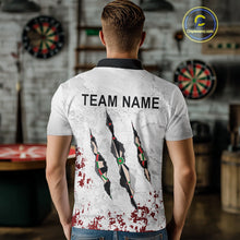 Load image into Gallery viewer, Custom White Red Grunge Dart Shirt With Pocket Option For Men, Darts Jersey TDM4529