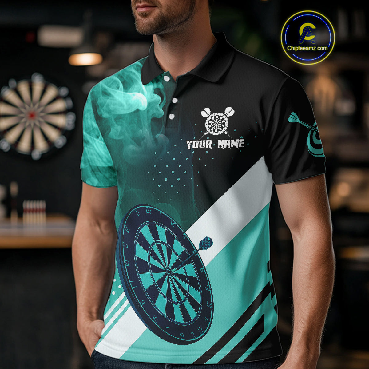 Personalized Turquoise Smoke Darts Shirt For Men Custom Darts Jersey Team Polo & 1/4 Zip Outfit TDM4534