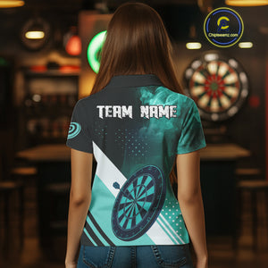 Personalized Turquoise Smoke Darts Shirt For Women Custom Darts Jersey Team Polo & 1/4 Zip Outfit TDM4534