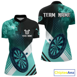Personalized Turquoise Smoke Darts Shirt For Women Custom Darts Jersey Team Polo & 1/4 Zip Outfit TDM4534