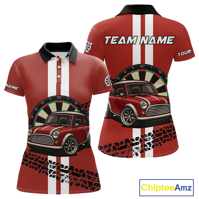 Personalized Red Funny Car Dart Shirts For Women Custom Darts Team Jerseys Polo & Quarter Zip TDM4151