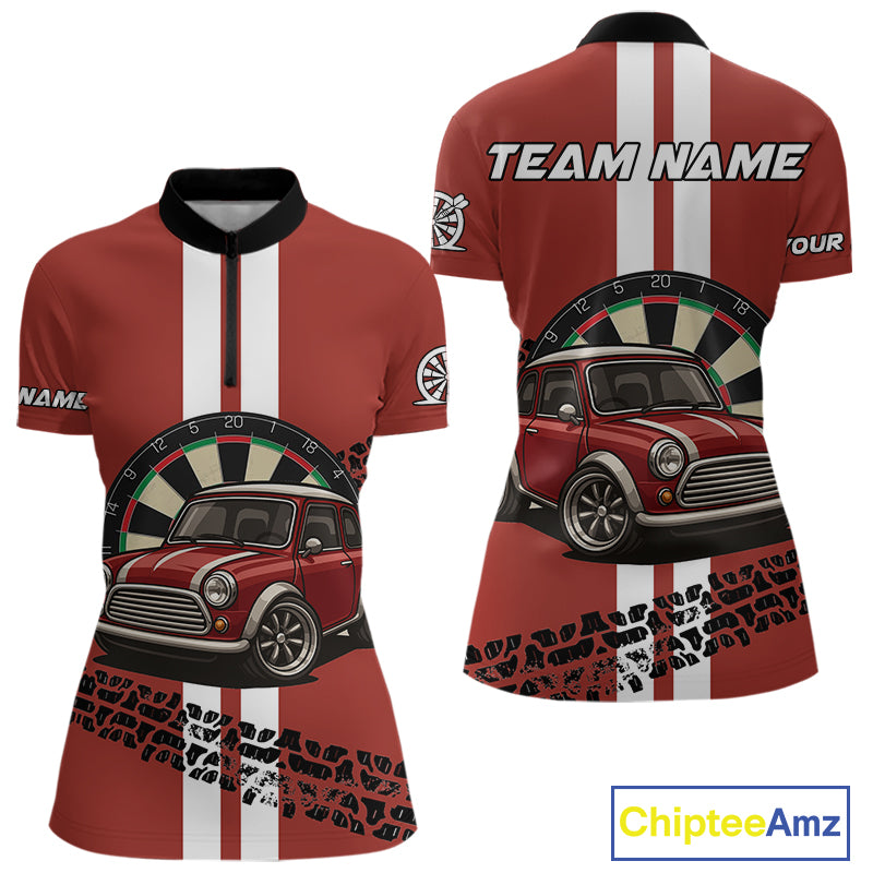 Personalized Red Funny Car Dart Shirts For Women Custom Darts Team Jerseys Polo & Quarter Zip TDM4151