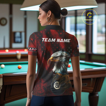 Black And Red American Flag Eagle Billiard Shirt For Women Custom Claw 8 Ball Pool Team Jersey TDM4317