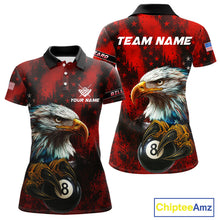 Load image into Gallery viewer, Black And Red American Flag Eagle Billiard Shirt For Women Custom Claw 8 Ball Pool Team Jersey TDM4317
