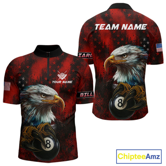 Black And Red American Flag Eagle Billiard Shirt For Men Custom Claw 8 Ball Pool Team Jersey TDM4317