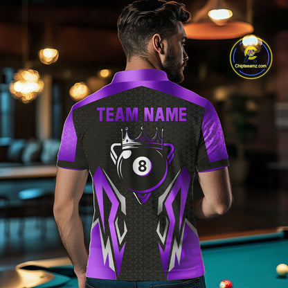 Black Purple 8 Ball Pool Crown Billiard Shirt For Men Custom Billiard Jersey Team Polo & 1/4 Zip TDM4323