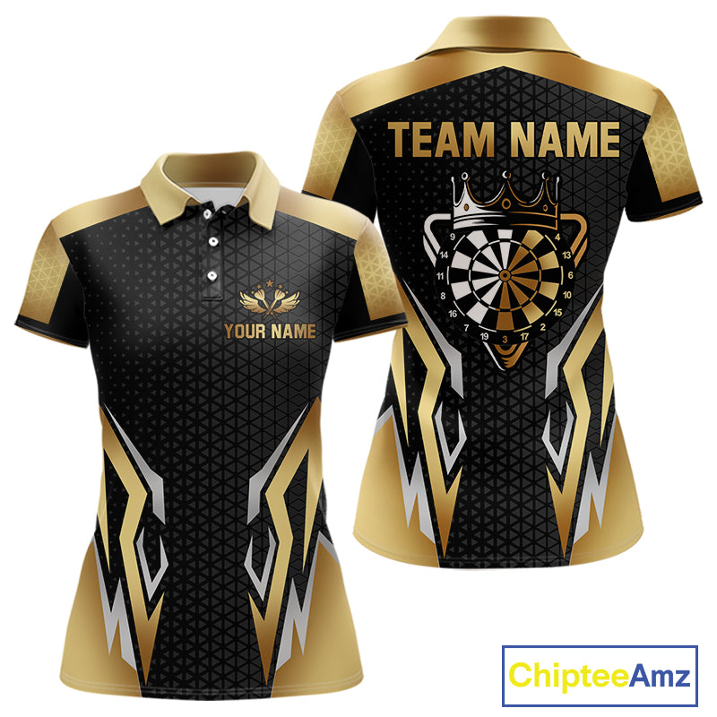 Black And Golden Funny Crown Darts Shirt For Women Custom Darts Jerseys Team Polo & Quarter Zip TDM4324