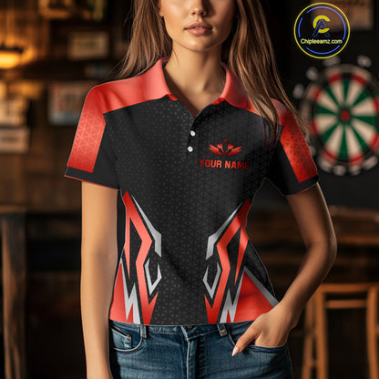 Black And Red Funny Crown Darts Shirt For Women Custom Darts Jerseys Team Polo & Quarter Zip TDM4325
