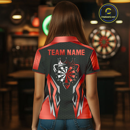 Black And Red Funny Crown Darts Shirt For Women Custom Darts Jerseys Team Polo & Quarter Zip TDM4325