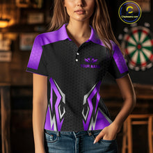 Load image into Gallery viewer, Black And Purple Funny Crown Darts Shirt For Women Custom Darts Jerseys Team Polo &amp; Quarter Zip TDM4326