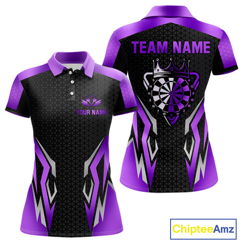 Black And Purple Funny Crown Darts Shirt For Women Custom Darts Jerseys Team Polo & Quarter Zip TDM4326