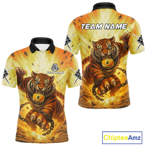 Personalized Yellow 9 Ball Pool Tiger Billiard Shirt For Men Custom Billiard Team Jersey Outfit TDM4541