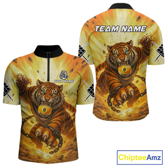 Personalized Yellow 9 Ball Pool Tiger Billiard Shirt For Men Custom Billiard Team Jersey Outfit TDM4541