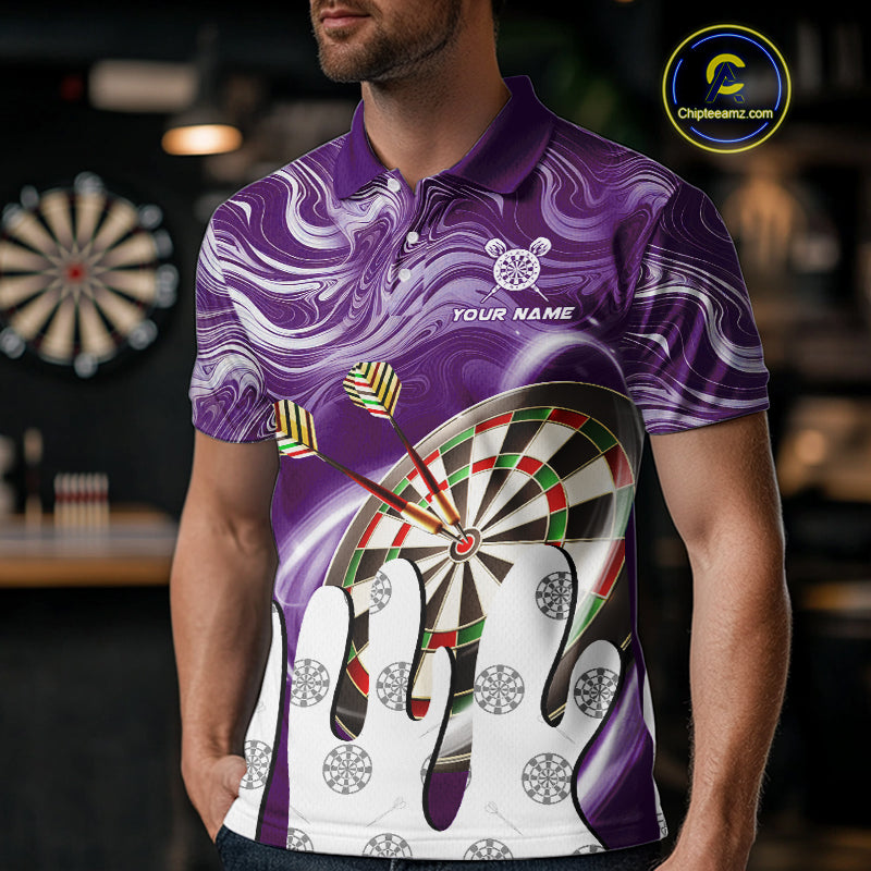 Personalized Marble Swirl Dart Shirt For Men Custom Funny Darts Jersey Team Polo & 1/4 Zip|Purple TDM4162
