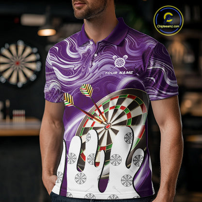 Personalized Marble Swirl Dart Shirt For Men Custom Funny Darts Jersey Team Polo & 1/4 Zip|Purple TDM4162