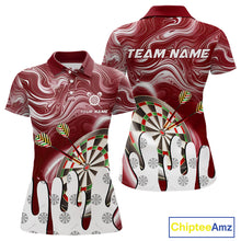 Load image into Gallery viewer, Personalized Marble Swirl Dart Shirts For Women Custom Funny Darts Jersey Team Polo &amp; 1/4 Zip |Red TDM4163