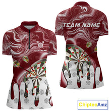 Load image into Gallery viewer, Personalized Marble Swirl Dart Shirts For Women Custom Funny Darts Jersey Team Polo &amp; 1/4 Zip |Red TDM4163